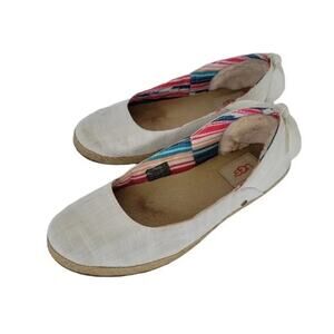 UGG Perrie Skimmer Slip Ons Canvas Flat Shoes White Jute Accent Women Size 7.5